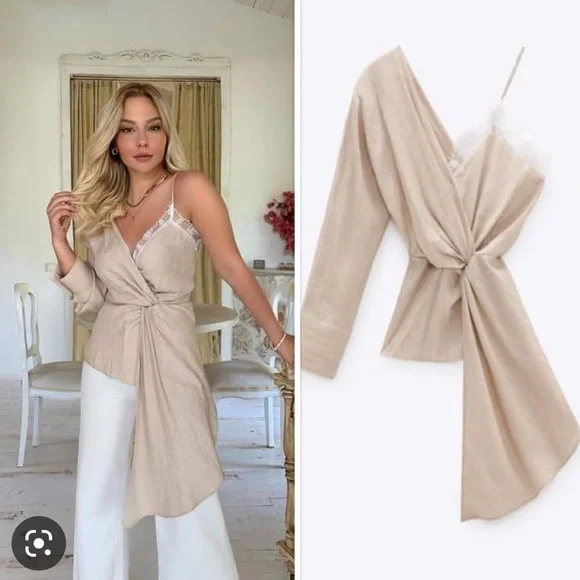 Zara | Tops | Zara Asymmetric Lace Camisole Front Twist Top Xs